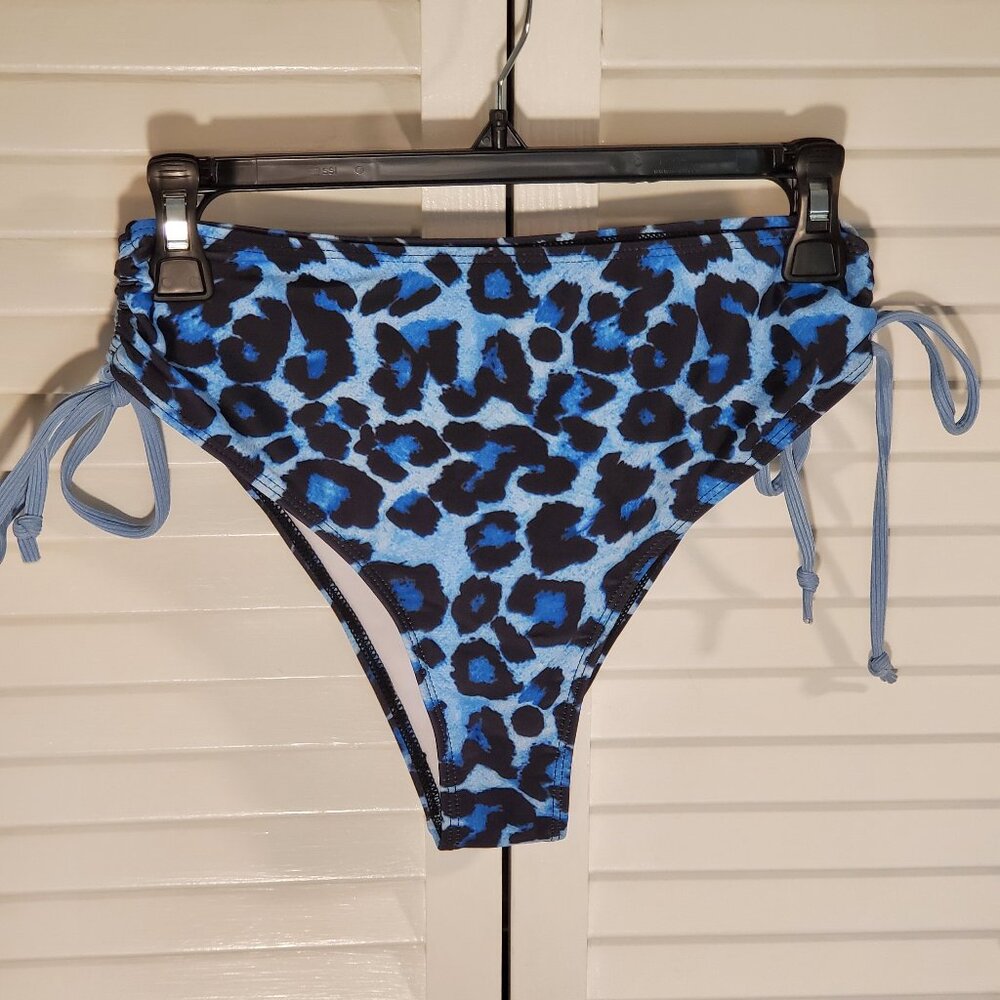 High-Waisted Blue Leopard Print Swim Bikini Bottoms Size M